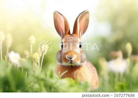 Close-up of cute rabbit with beautiful bokeh background, Generative AI illustration 107277686