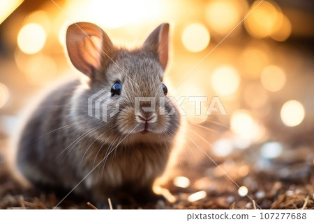 Close-up of cute rabbit with beautiful bokeh background, Generative AI illustration 107277688