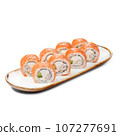 Philly Roll Sushi white Rice, nori, cheese, avocado, shrimp, salmon 107277691