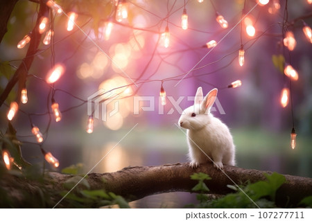 Close-up of cute rabbit with beautiful bokeh background, Generative AI illustration Close-up of cute rabbit with beautiful bokeh background, Generative AI illustration 107277711