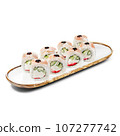 asian food - sushi roll with shrimp, cucumber and masago caviar. 107277742