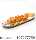 Grilled Shrimps on stick on white background 107277750