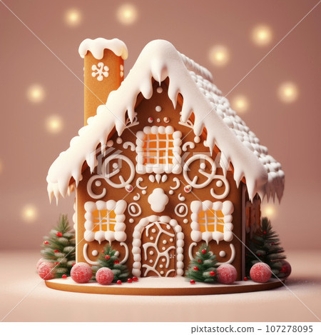 A beautiful gingerbread house on a delicate light background 107278095