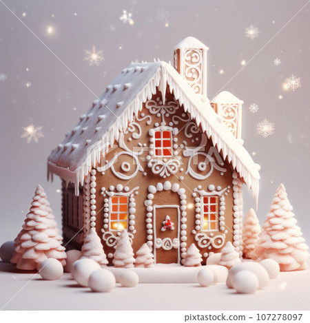 A beautiful gingerbread house on a delicate light background 107278097