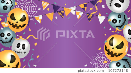 Happy Halloween horizontal web banner vector illustration (no text) 107278148
