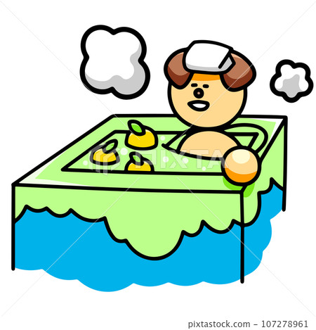Illustration of a dog taking a yuzu bath Illustration of a dog taking a yuzu bath 107278961