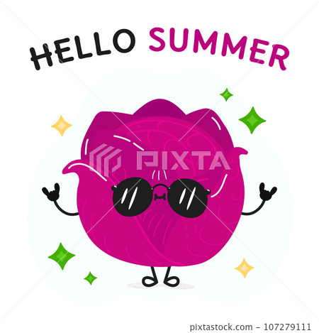 Red cabbage character. Hello summer card. Vector hand drawn cartoon kawaii character illustration icon. Isolated on white background Red cabbage character concept Red cabbage character. Hello summer card. Vector hand drawn cartoon kawaii character illustration icon. Isolated on white background Red cabbage character concept 107279111