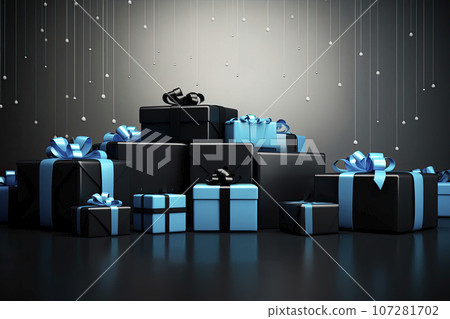 black and blue gift boxes for cyber monday on dark background black and blue gift boxes for cyber monday on dark background 107281702