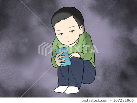 A man sitting and looking at a smartphone with background A man sitting and looking at a smartphone with background 107281906