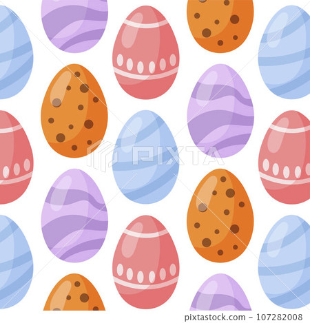 Easter eggs pattern seamless for Easter holidays on white background. Vector Illustration cartoon style design for invitations, prints, wrapping paper. Easter eggs pattern seamless for Easter holidays on white background. Vector Illustration cartoon style design for invitations, prints, wrapping paper. 107282008
