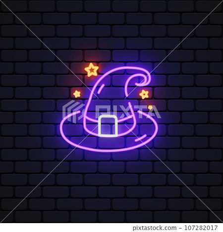 Witch hat neon in fantasy style on light background. Vector illustration 107282017