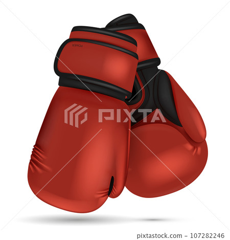 Color boxing gloves. Sport hands punch items for boxers equipment. 3d isolated objects utter vecto Color boxing gloves. Sport hands punch items for boxers equipment. 3d isolated objects utter vecto 107282246