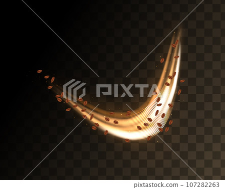Abstract wind swirls with gold leaves and sparkles isolated. Realistic vector illustration set isolated on transparent background. 107282263