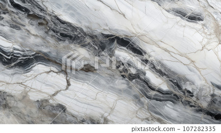 Gray and white high detail marble and granite stone texture with dark veins and cracks 107282335
