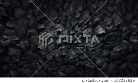 Small pieces of coal stones as a common texture. Black sharp coal stones 107282629