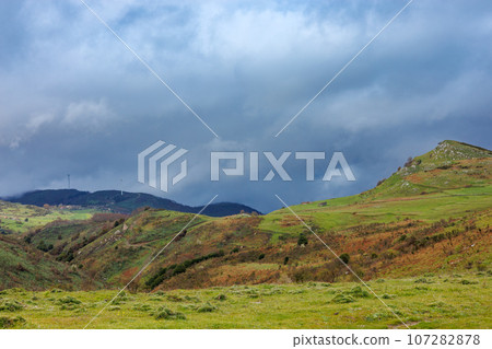 Landscape after the rain near the "Riserva Naturale Orientata Bosco di Malabotta" on the island of Sicily 107282878