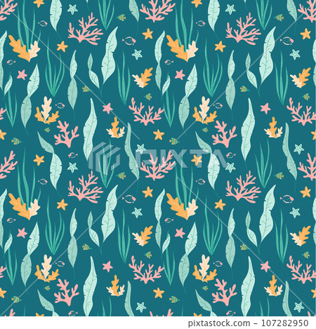 Sea underwater plants, ocean coral and aquatic kelp, algae 107282950