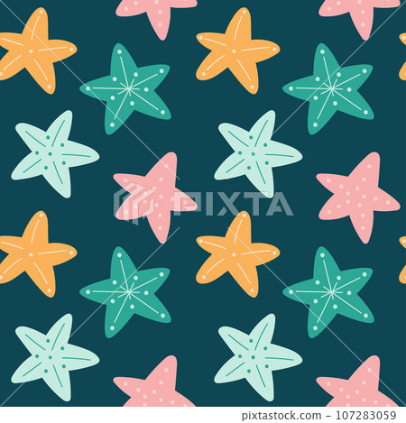 Marina seamless pattern with starfish on blue background 107283059
