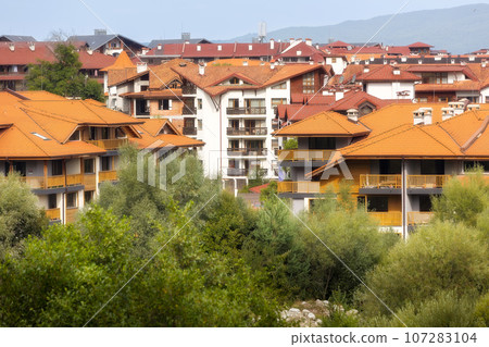 Bansko, Bulgaria summer aerial town panorama Bansko, Bulgaria summer aerial town panorama 107283104