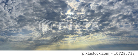 Sun light haze and flare on panoramic sky cloud background Sun light haze and flare on panoramic sky cloud background 107283732