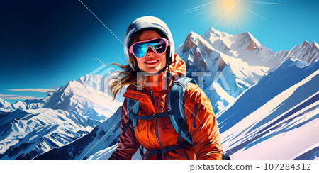 Illustration of a beautiful winter holiday in the Alps 107284312