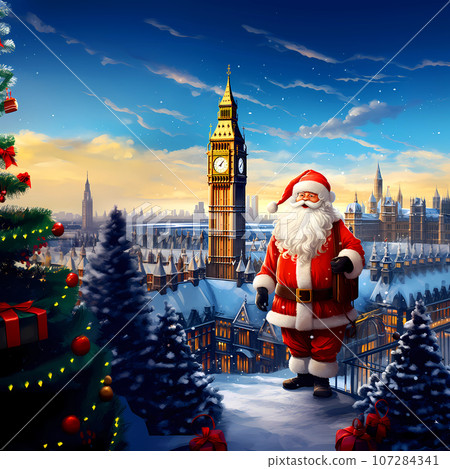 Illustration of the city of London at Christmas, United Kingdom Illustration of the city of London at Christmas, United Kingdom 107284341