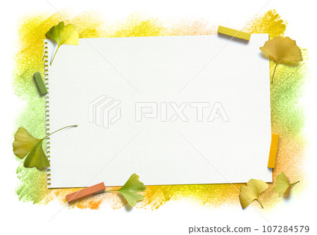 Autumn pastel background and sketchbook with bright fallen ginkgo leaves Autumn pastel background and sketchbook with bright fallen ginkgo leaves 107284579