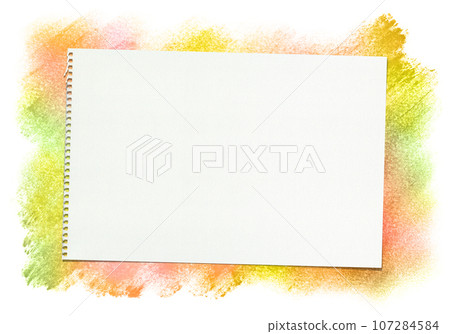 Autumn colored hand-drawn pastel background and white sketchbook 107284584