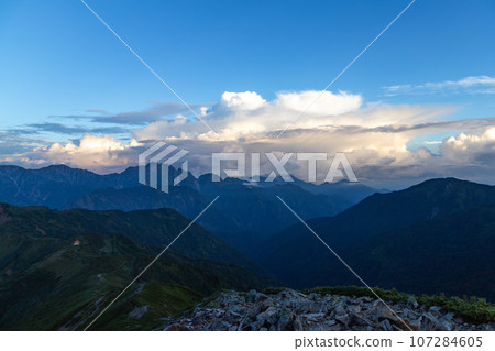 Majestic mountain range and scenery from the top of Mt. Jigatake 107284605