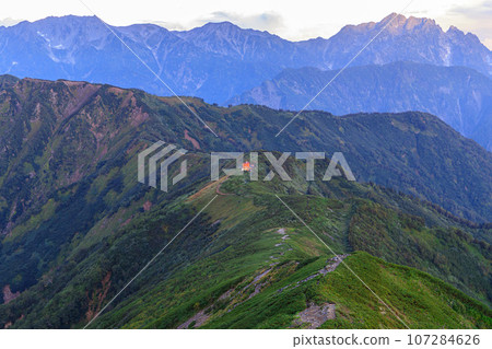 Majestic mountain range and scenery from the top of Mt. Jigatake Majestic mountain range and scenery from the top of Mt. Jigatake 107284626