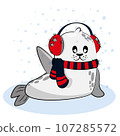 Vector cartoon cute christmas seal on winter day 107285572