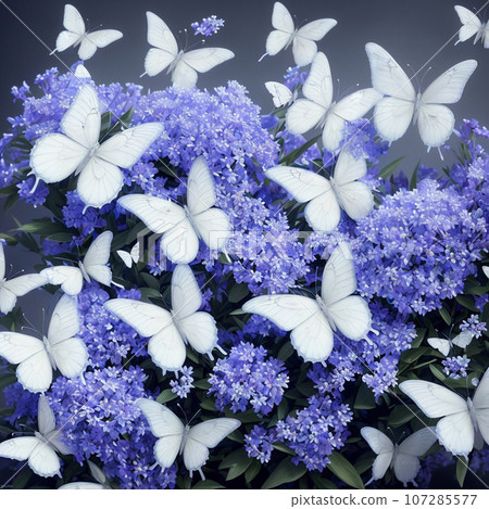 Flower realistic seamless butterfly abstract pattern. floral random background blue white colour. modern design decoration 107285577