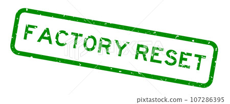 Grunge green factory reset word square rubber seal stamp on white background Grunge green factory reset word square rubber seal stamp on white background 107286395