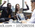Happiness business team Colleagues talking talking and discuss in cafe during break in restaurant. 107286508