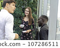 Happiness business team Colleagues talking talking and discuss in cafe during break in restaurant. 107286511