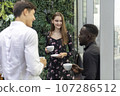 Happiness business team Colleagues talking talking and discuss in cafe during break in restaurant. 107286512