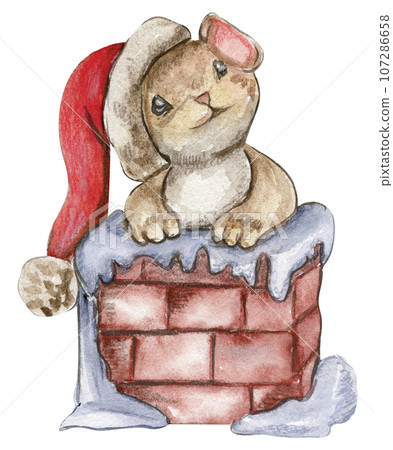 Watercolor Christmas mice in cartoon style. Watercolor Christmas hand drawn illustration for cards, backgrounds, scrapbooking and your design. Perfect for wedding invitation. 107286658