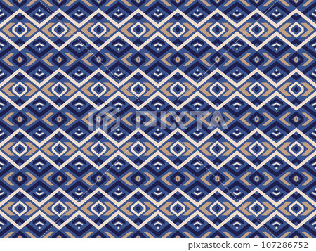 Ethnic abstract ikat art. Seamless pattern in tribal, folk embroidery, and Mexican style. Aztec geometric art ornament print. Design for carpet, wallpaper, clothing, wrapping, fabric, cover, textile. Ethnic abstract ikat art. Seamless pattern in tribal, folk embroidery, and Mexican style. Aztec geometric art ornament print. Design for carpet, wallpaper, clothing, wrapping, fabric, cover, textile. 107286752