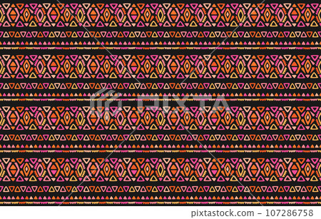 Ethnic abstract ikat art. Seamless pattern in tribal, folk embroidery, and Mexican style. Aztec geometric art ornament print. Design for carpet, wallpaper, clothing, wrapping, fabric, cover, textile. 107286758