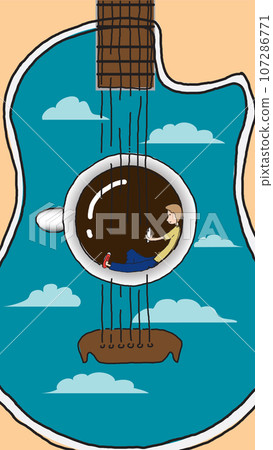 Cup of Coffee and guitar with clouds Cup of Coffee and guitar with clouds 107286771