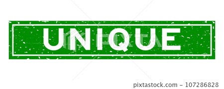 Grunge green unique word square rubber seal stamp on white background 107286828