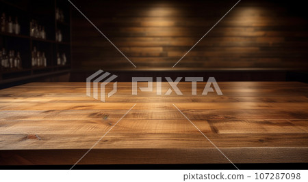 Wooden Tabletop for Product Display with Rear Light. Generative Ai. 107287098