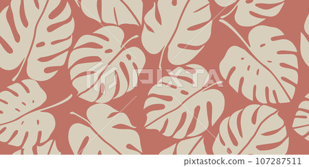Monstera leaf seamless pattern, hand drawn botanical, spring and Summer time, green style, natural ornaments for textile, fabric, wallpaper, background. Monstera leaf seamless pattern, hand drawn botanical, spring and Summer time, green style, natural ornaments for textile, fabric, wallpaper, background. 107287511