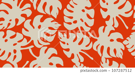 Monstera leaf seamless pattern, hand drawn botanical, spring and Summer time, green style, natural ornaments for textile, fabric, wallpaper, background. Monstera leaf seamless pattern, hand drawn botanical, spring and Summer time, green style, natural ornaments for textile, fabric, wallpaper, background. 107287512