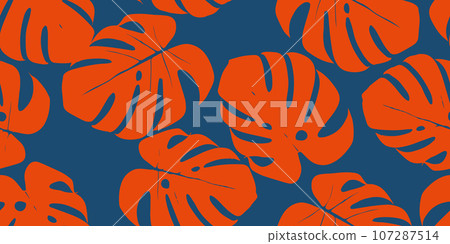 Monstera leaf seamless pattern, hand drawn botanical, spring and Summer time, green style, natural ornaments for textile, fabric, wallpaper, background. 107287514