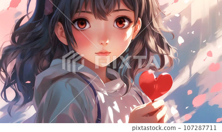 A girl in love with a heart - AI generated image 107287711