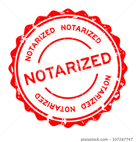 Grunge red notarized word round rubber seal stamp on white background Grunge red notarized word round rubber seal stamp on white background 107287747