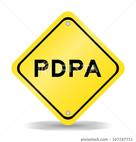 Yellow color transportation sign with word PDPA (Abbreviation of personal data protection act) on white background 107287751