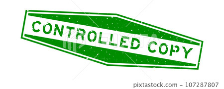 Grunge green controlled copy word hexagon rubber seal stamp on white background 107287807