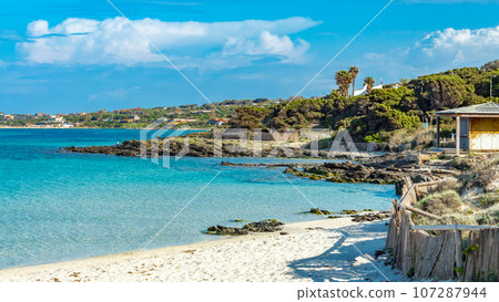 Amazing view of the Pelosa beach with the island of Asinara in the background, Stintino, Sardinia. Amazing view of the Pelosa beach with the island of Asinara in the background, Stintino, Sardinia. 107287944